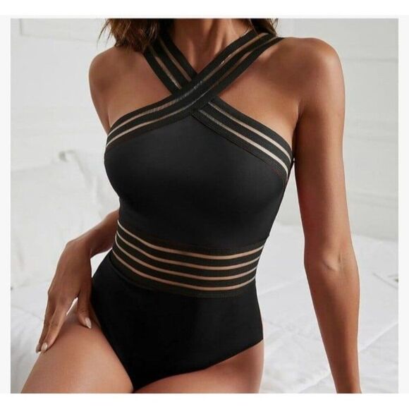 Kenneth Cole Ribbon Cross Neck Sexy One-piece Swimsuit Women's Size Small - Picture 1 of 8